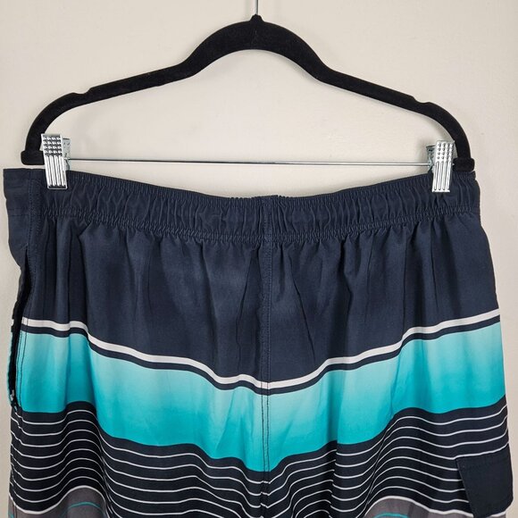 Mens George Swimsuit Trunks Navy Blue Aqua Gray Drawstring Waist Size L 36-38 - Picture 6 of 9